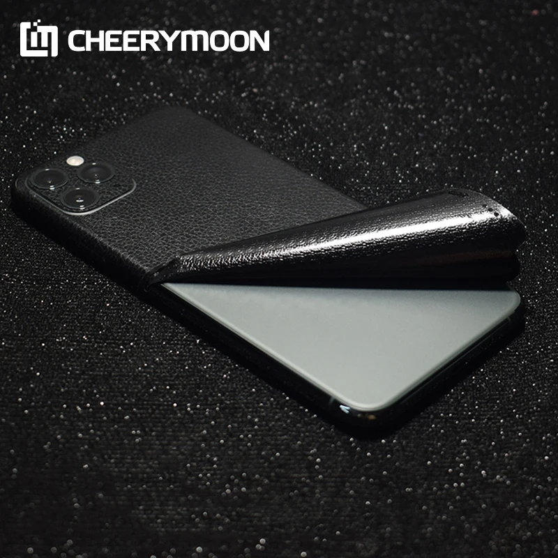 Black Leather Grain Skins Full Coverage For iPhone 11 14 13 12 PRO MAX XR 14Pro XS iPhone13 8 7 6s 6 Plus Back Film Stickers