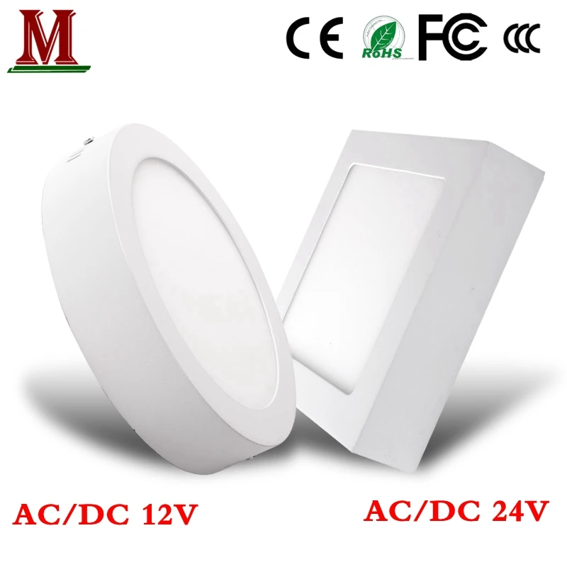 LED 12V 24V Surface Mounted Panel Light 6w12w18w24w Round Square Indoor Ceiling Downlight White