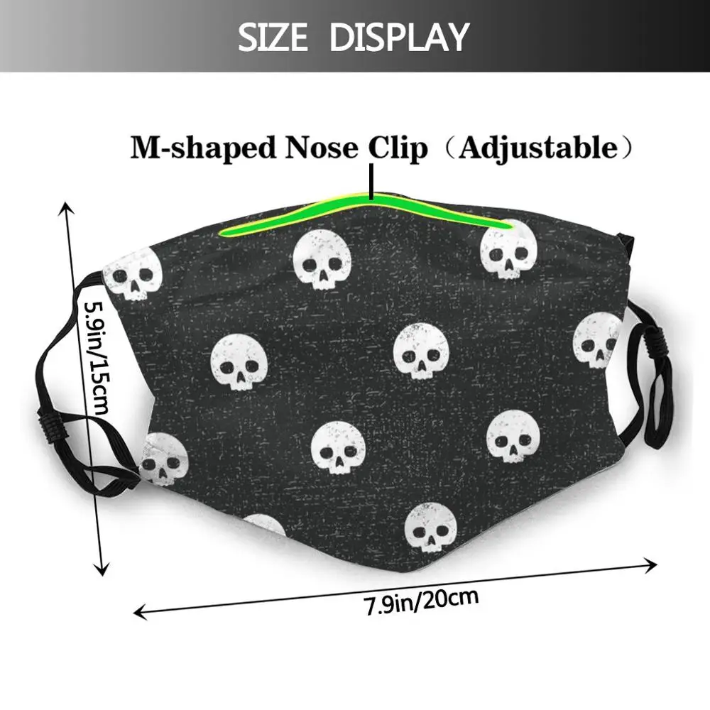 Skull Dot Coal Adult Kids Anti Dust Filter Diy Mask Skull Dots Polkadot Halloween Skeleton Blackandwhite Bw Black Grey Gray