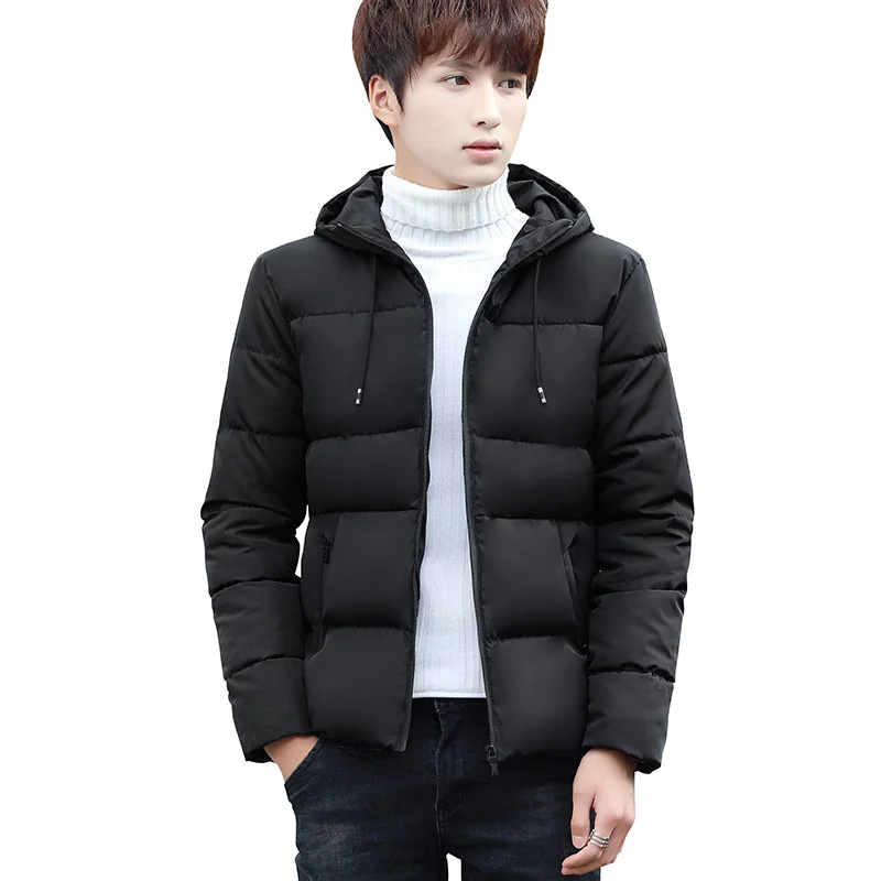 Winter Men Casual Thicken Warm Jacket youth Slim Hansome Zipper Korean version Fashion All-match Hooded Long Sleeve Solid Color