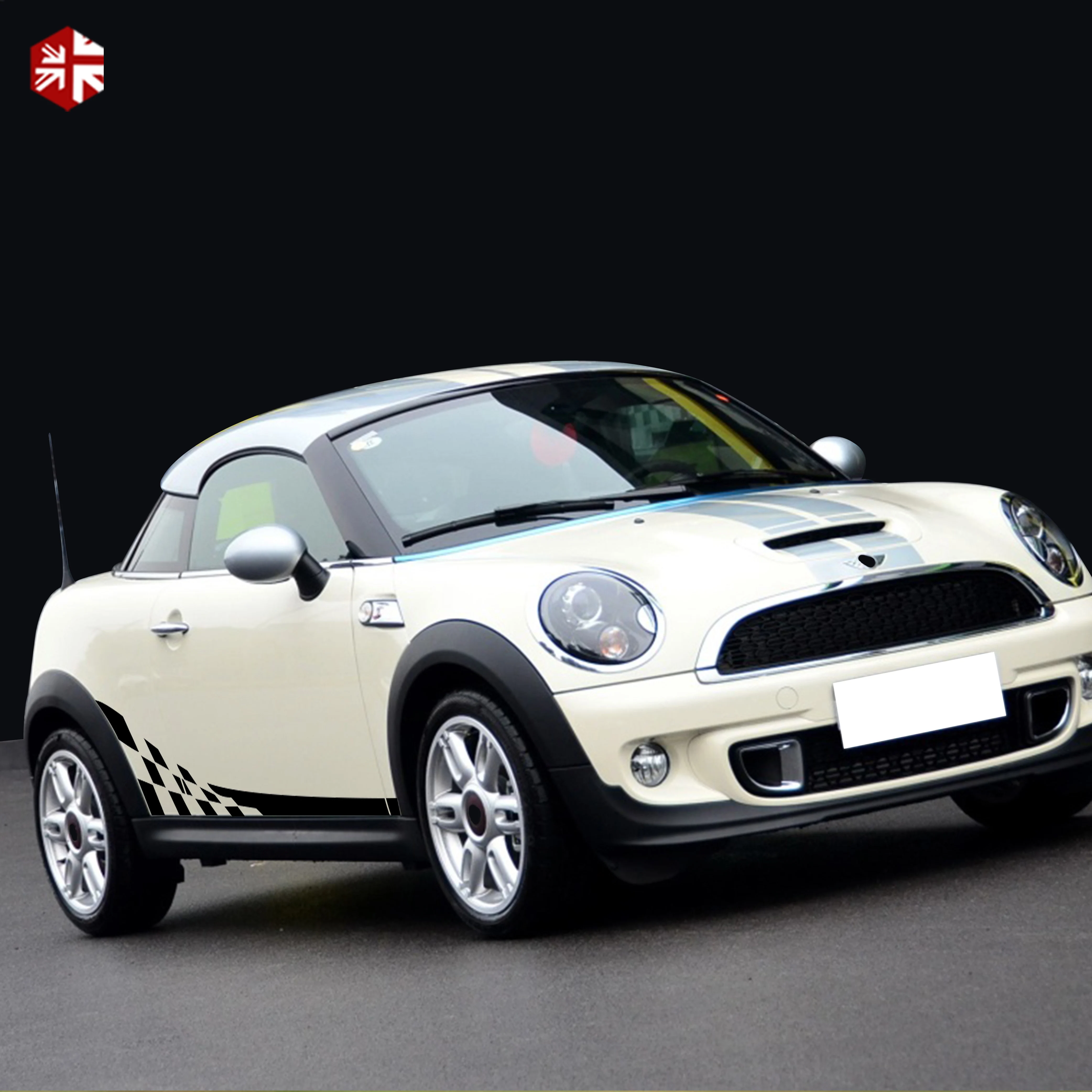 2 Pcs Racing Lattice Style Door Side Stripes Sticker Graphics Vinyl Body Decal For MINI Cooper S R57 R58 R59 One JCW Accessories