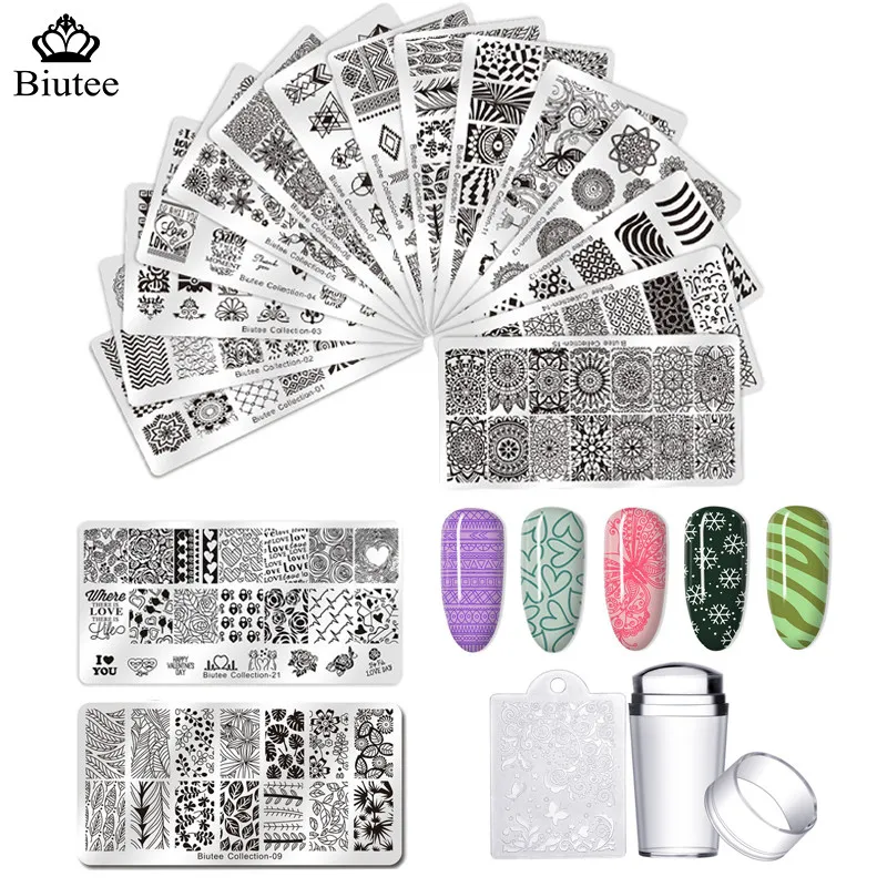 BIUTEE Nail Art Templates 12*6cm Stamping Plate DIARY Flower Animal Lace Leaves Stripe Design Stamp Plate Image Stencil Printing