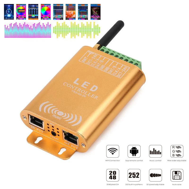 WIFI APP LED Controller Sound Music Pixel SPI RGB Controller for Addressable Dream Color RGB RGBW LED Lights With Micphone