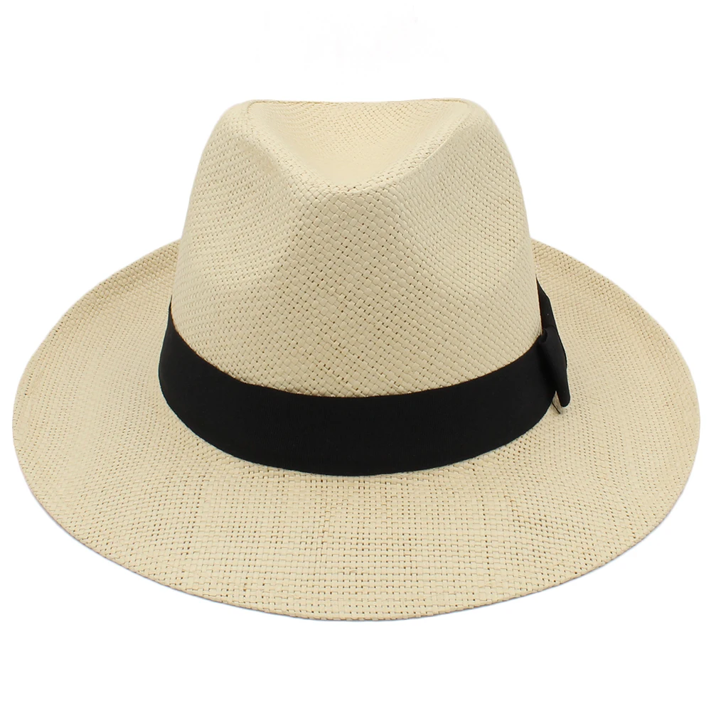 Men Women Straw Panama Hats Summer Fedora Sunhats Bowtie Band Party Trilby Caps Outdoor Sombrero Travel Size US 7 1/4 UK L