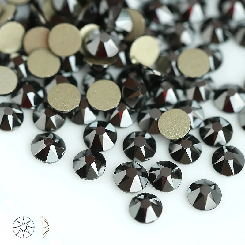 

Jet hematite 8 Big 8 Small Crystal Glass Rhinestone For Clothes Non-hotfix and Hot fix Flatback Rhinestones For Nail Stone