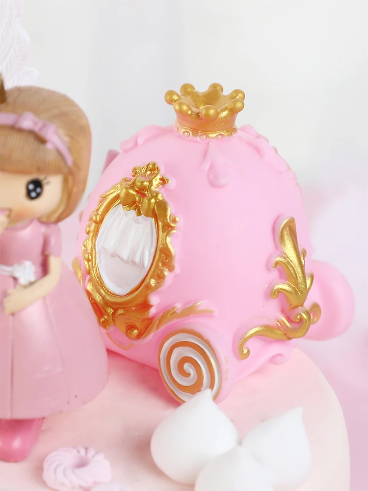 Pink Castle Girl Bow little Princess pumpkin car Girl's Happy Birthday Cake Topper Kid Party Supplies Pink Love Gifts view 6