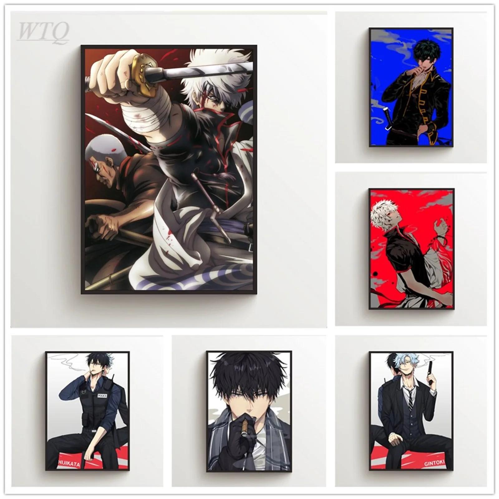 Canvas Painting Gintama Silver Soul Sakata Gintoki Kagura Anime Posters Photos for Children's Room Wall Art Picture Home Decor