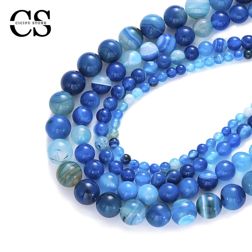 Translucent Blue Agates Beads Smooth Stone Beads Natural Round Loose Beads for Jewelry Making Bulk DIY Bracelet 4/6/8/10/12 MM