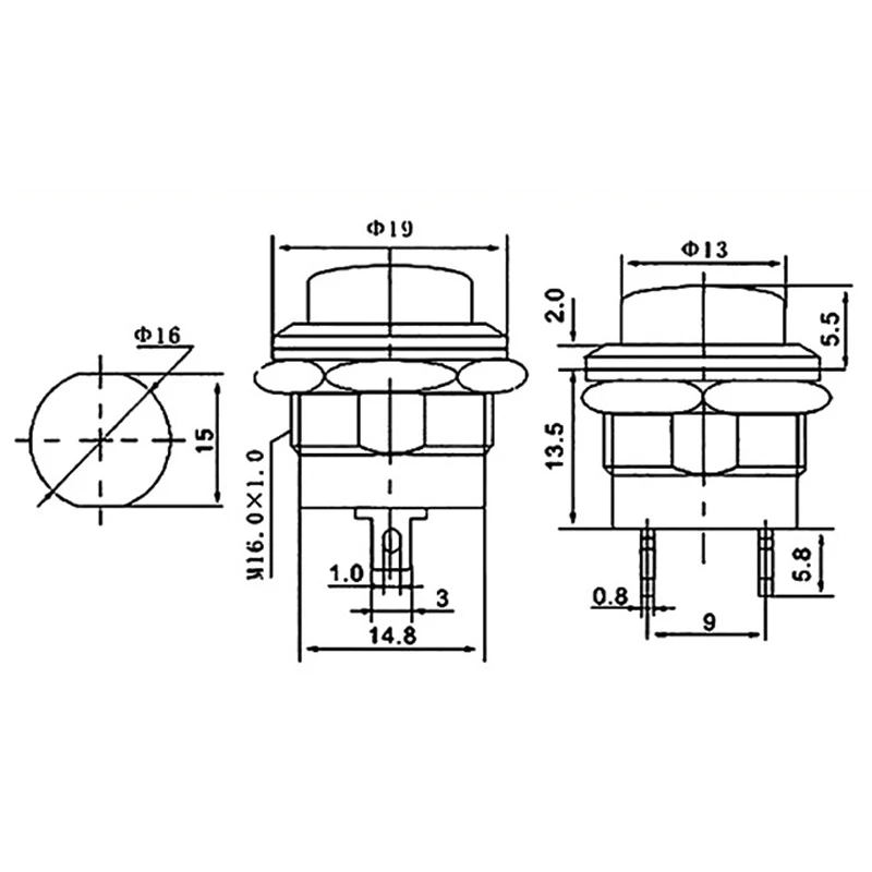 5 pces R13-507 16mm botão momentâneo interruptor de botão fora-on reset interruptores de travamento não botão redondo vermelho preto verde