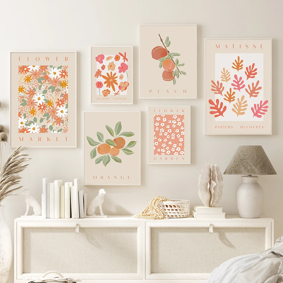

Abstract Flowers Coral Orange Pear Apple Wall Art Canvas Painting Nordic Posters And Prints Wall Pictures For Living Room Decor