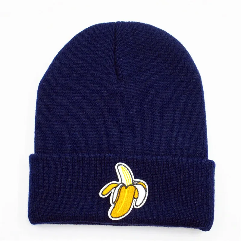 Banana Embroidery Cotton Thicken Knitted Hat Winter Warm Hat Skullies Cap Beanie Hat for Men and Women 284