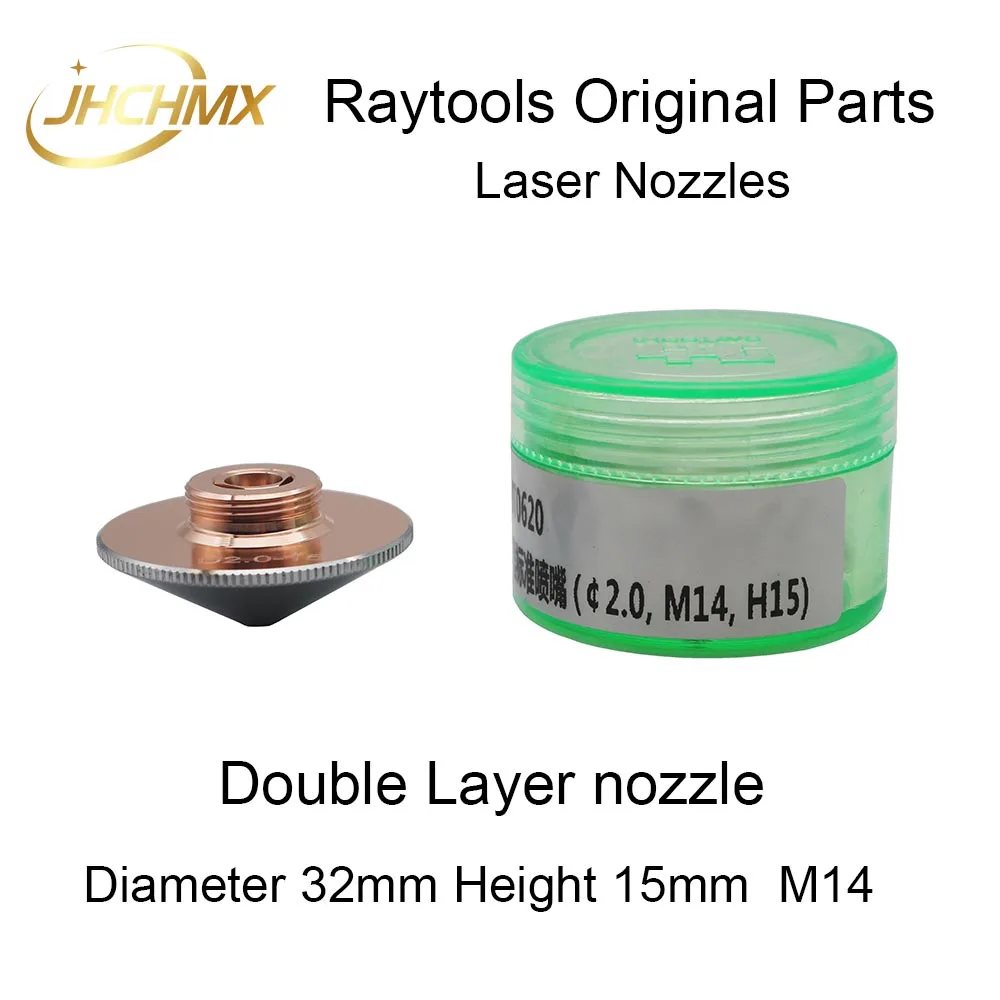 JHCHMX-boquillas láser de Raytools, doble capa única, diámetro de 32mm, M14, H15, boquillas de cobre originales para cabezal de corte láser de fibra Raytools