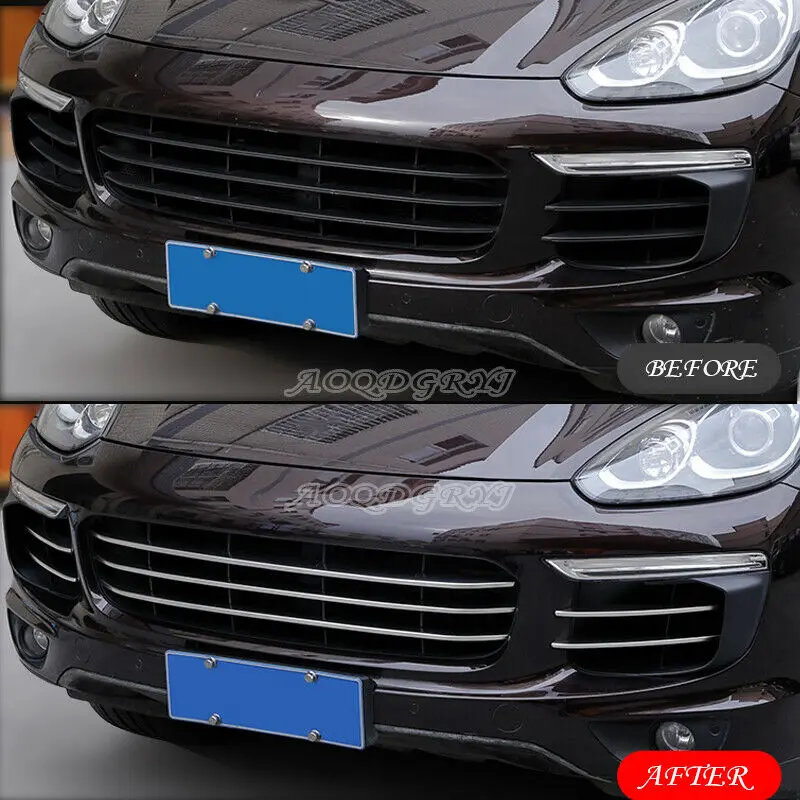 For Porsche Cayenne 2015-2017 Matte Stainless Front Grilles Grill Trim Strips Moulding Cover Trim Car Accessories