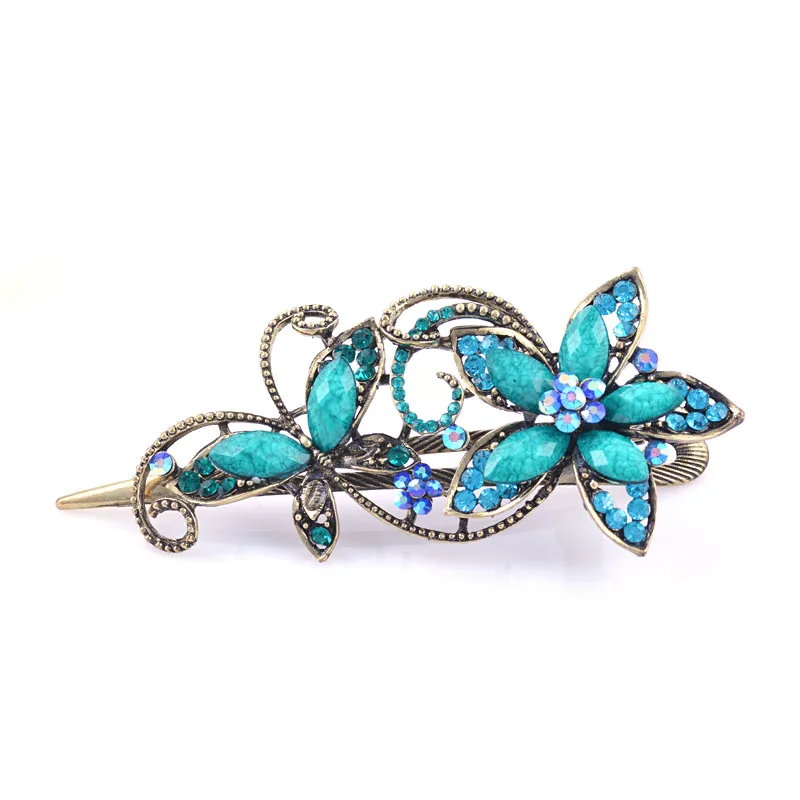 Morkopela Vintage Flower Hair Clip Metal Hair Claw Crab Big Women Banquet Hair Accessories Rhinestone Hair Jewelry