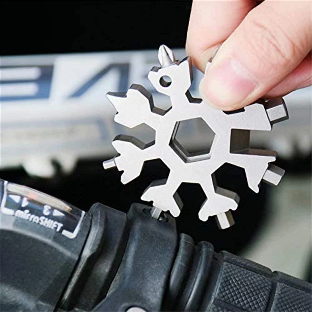 Imagem -04 - Chave de Parafuso Chave Sextavada Snowflake Camping Key Ring Outdoor Pocket Tool Ferramentas Saca-rolhas para Reparação 18 em 1