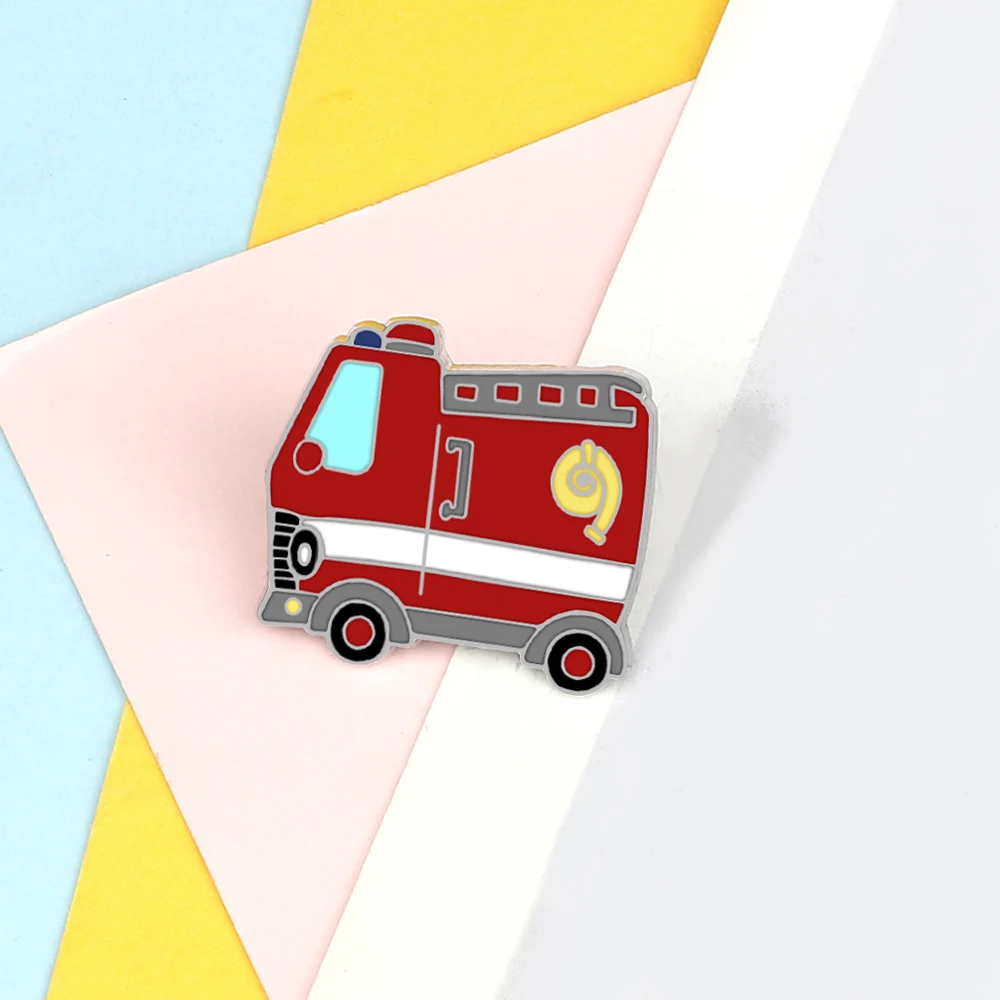 Creative Mini Fire Truck Enamel Pin Kids Cartoon Car Brooch High Quality Lapel Pin Badges Backpack Decoration Jewelry Gift New