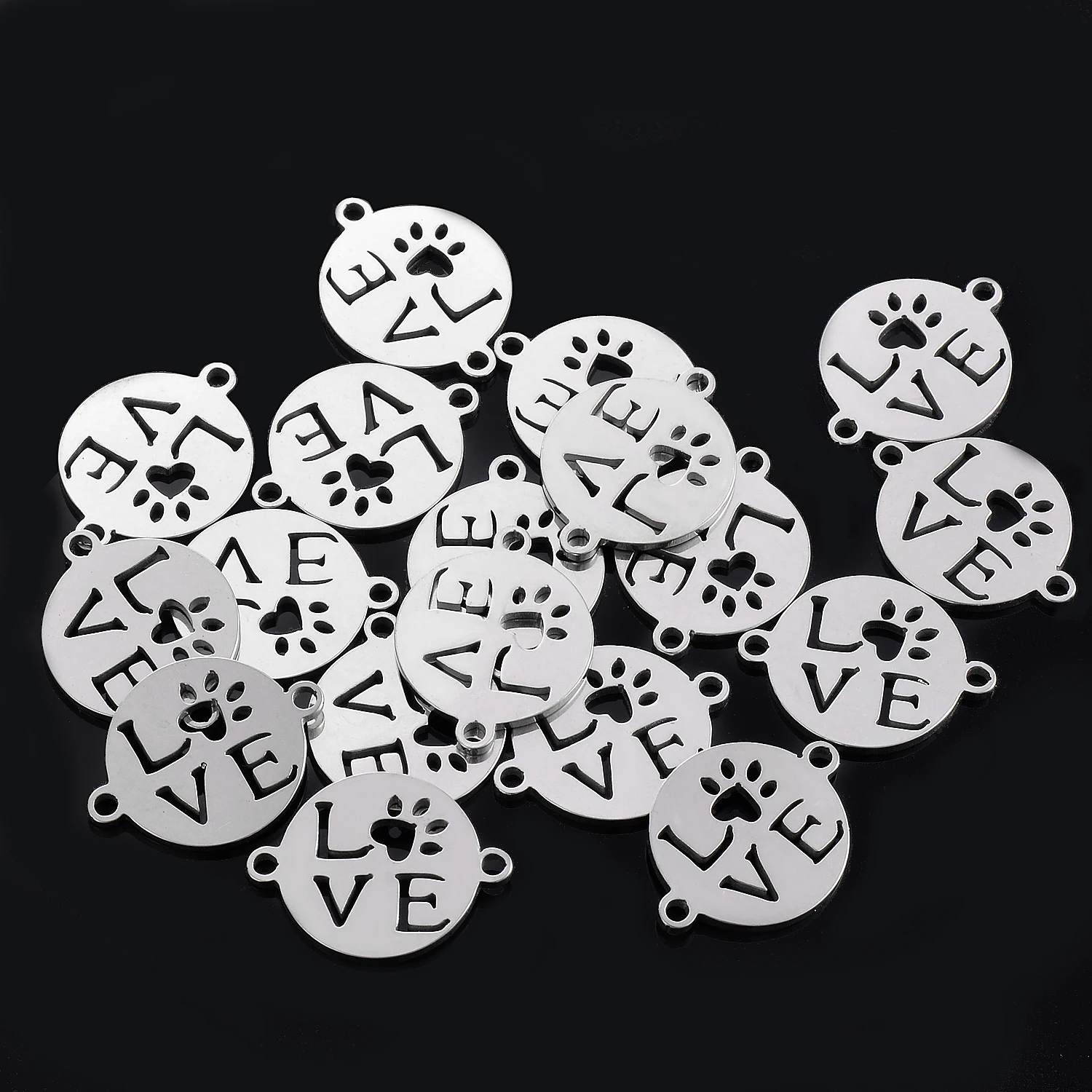 10 sztuk ze stali nierdzewnej mała bransoletka miłosna Charms okrągła łapa ocena biżuteria bransoletka złącze akcesoria 2 otwory DIY Charm