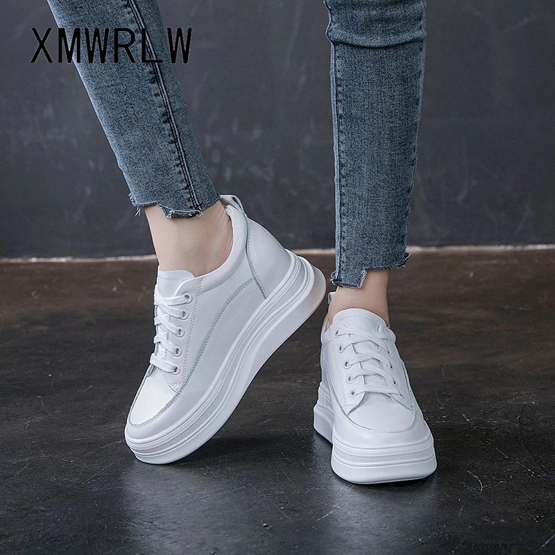 XMWRLW Women's Chunky Sneakers Genuine Leather Casual Women Shoes High Heels Platform Sneakers For Woman Spring Autumn Shoes