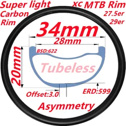 MTB Carbon Rim UD Matte 28 Holes MTB Rim 29er/27.5er 650B Bike Rim Size 20 25 30MM Depth Super Light XC MTB Carbon Bicycle Rims