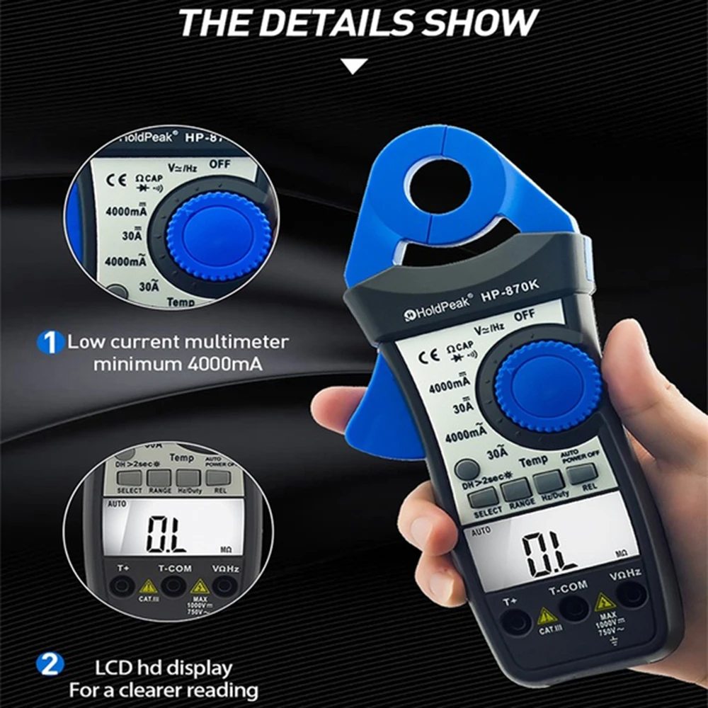 HP-870K 4000 Counts Digital Clamp Meter Auto Ranging AC/DC Voltage Meter with Relative Value Resistance Frequency Capacitance