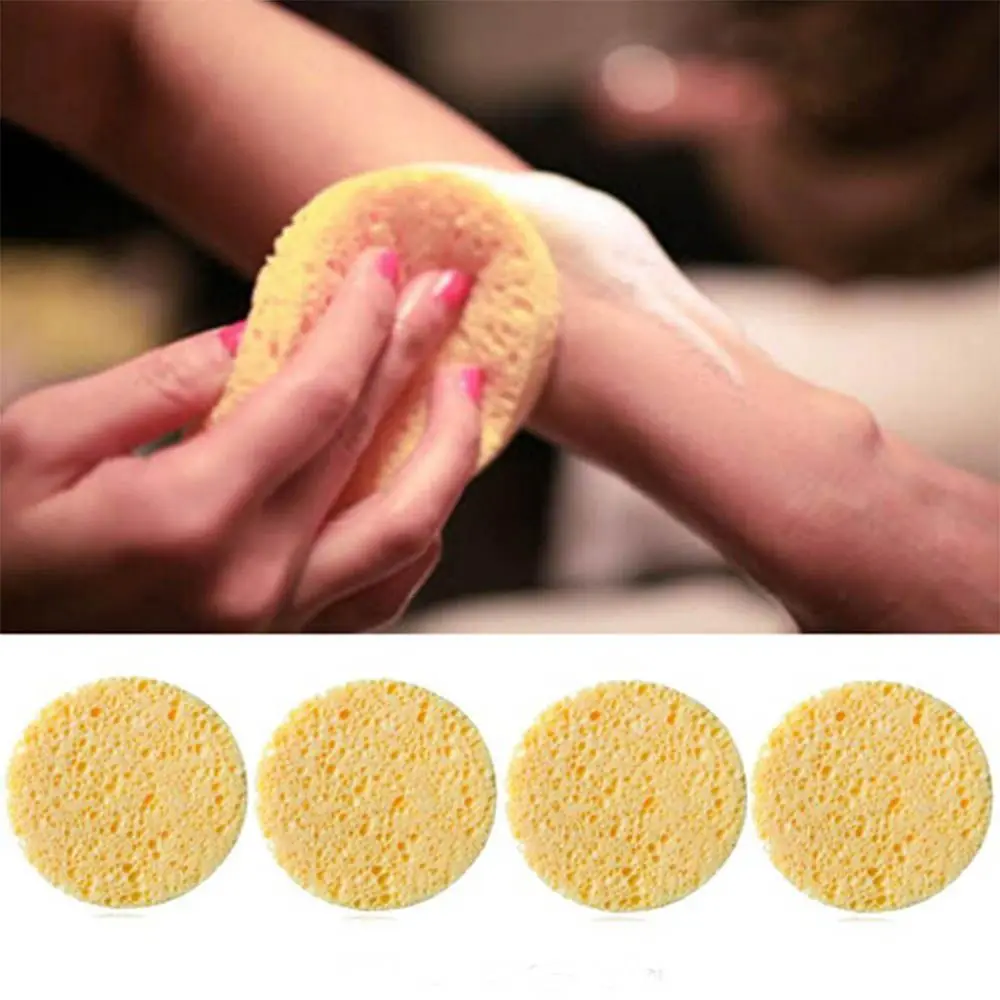 Yellow 5PCs Beauty Round Natural Wood Fiber Face Wash Makeup Pads Cosmetic Puff Cleansing Sponge