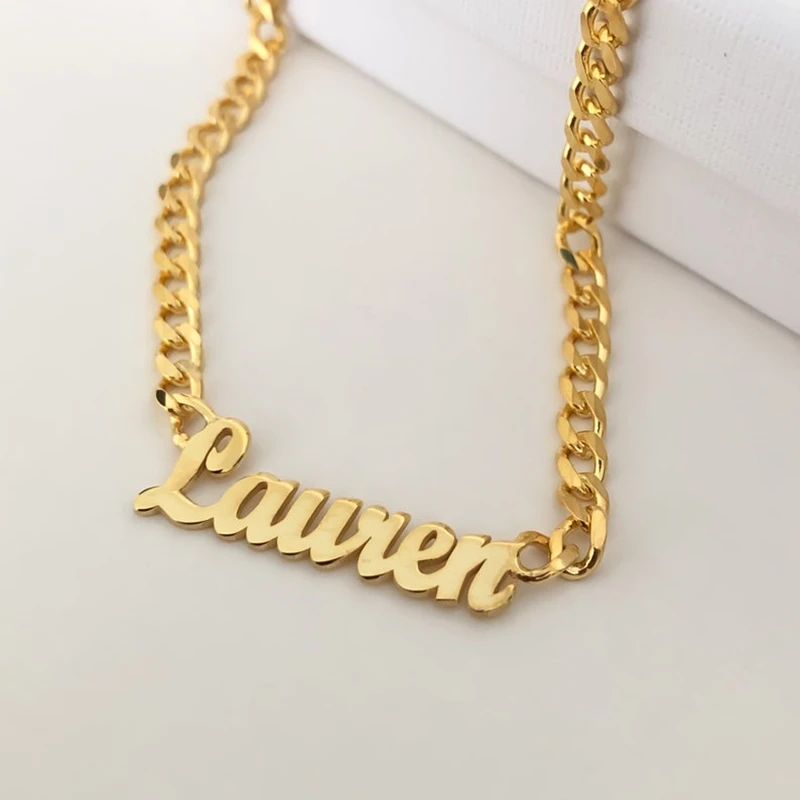 Gold Color Cuban Chain Customized Name Pendant Necklace Personalized Stainless Steel Nameplate Name Necklaces For Women Choker image 4