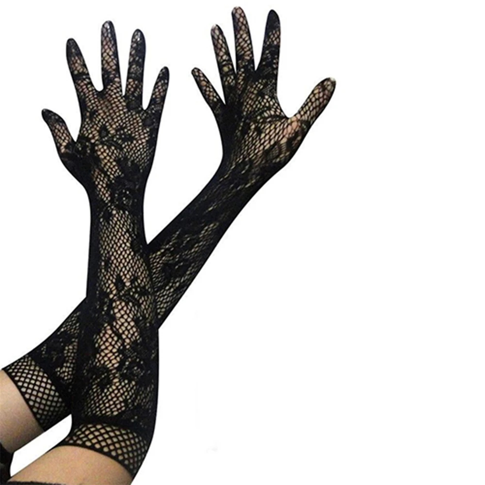 Guantes de encaje elástico para mujer, manoplas de longitud larga, Sexy, para fiesta de noche y graduación