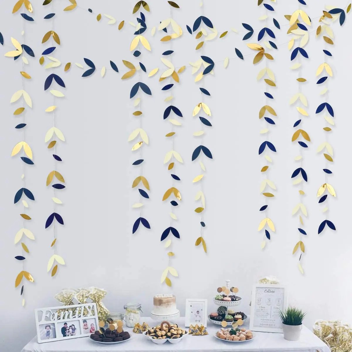 13 Fuß Spiegel, goldene Papierblatt-Girlanden, Blätter, Streamer-Dekorationen, zum Aufhängen für Gold, Geburtstag, Babyparty, Hochzeit, Weihnachten, Party-Dekoration – Detail 5