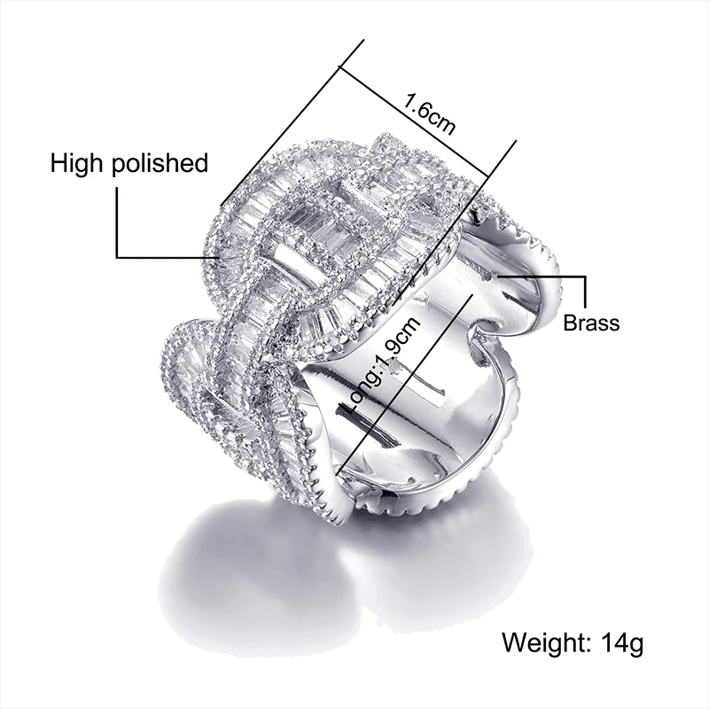 Hip Hop Popular CZ Stones Baguette Coffee Beans Rings Tready Bling Iced Out Copper Zircon Ring For Men Jewelry