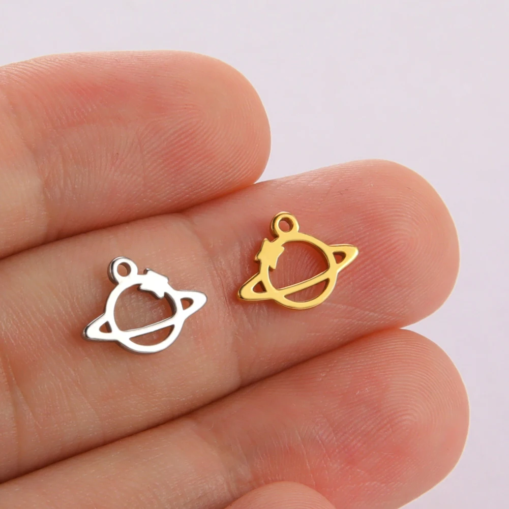 5 Stück/Set Kleine DIY-Anhänger für Schmuckherstellung aus Edelstahl, Niedliche Kreuz-, Planeten-, Karten- und Runde Anhänger für Ohrringe, Halsketten und Armbänder – Detail 6
