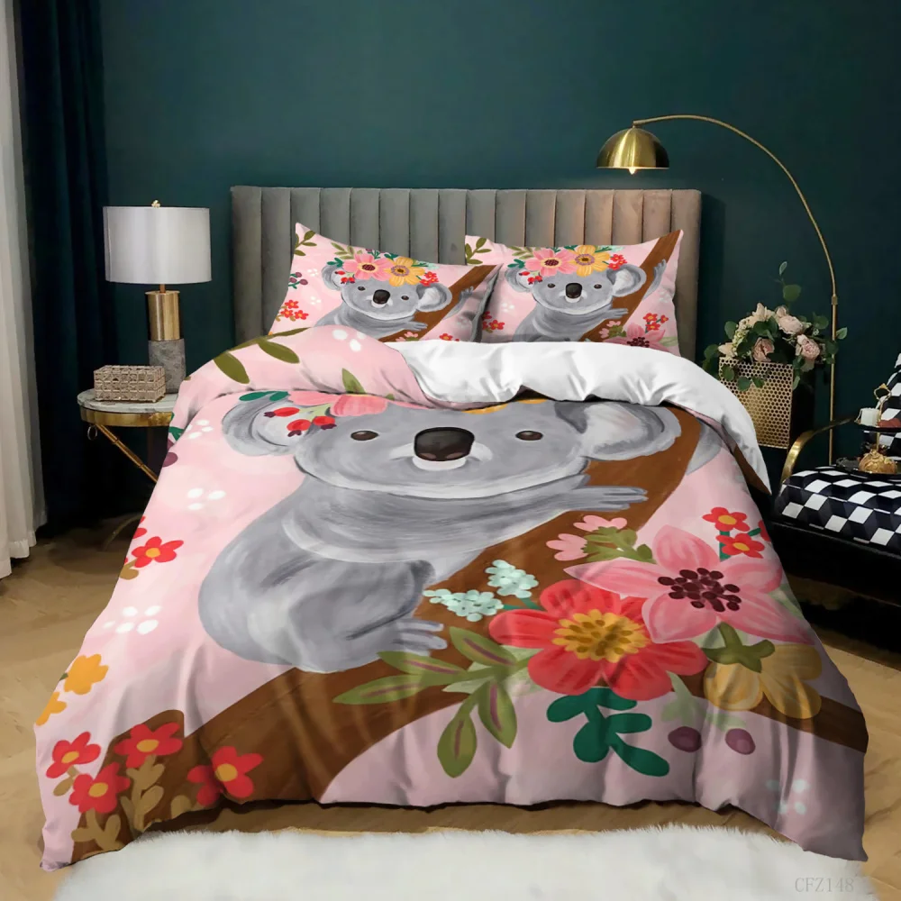 Cartoon Koala Bedding Set Queen Size Luxury Kids Duvet Cover and Pillowcase Set Twin Full King Size Bed Comforters  Home