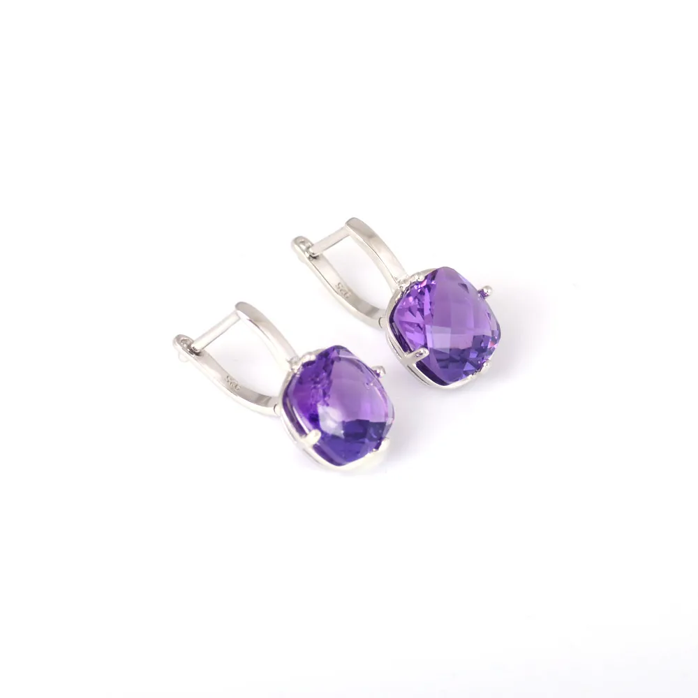 Elegant Natural Amethyst Earrings Sterling 925 Silver Crystal for Woman Lady Party Birthday Jewelry Gift Box Free Shipping