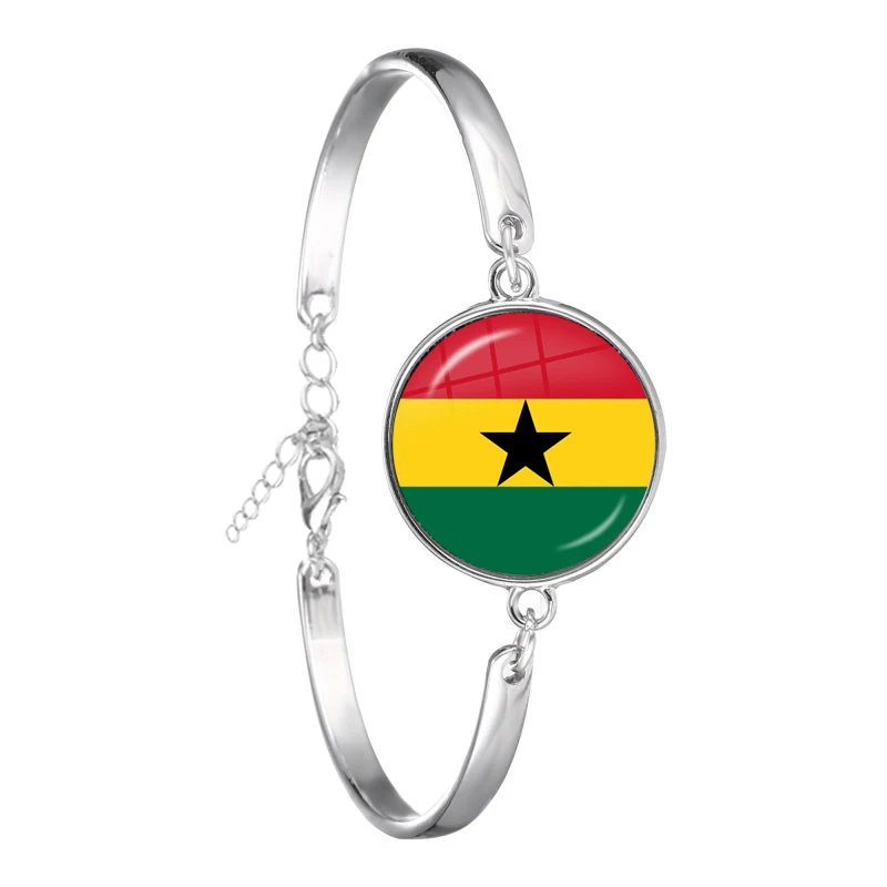 Trinidad,Sierra leone,Jamaica,Guyana,Ghana,UK,Libya,Estonia,India National Flag Glass Cabohcon Bracelet For Women Men Kids Gift