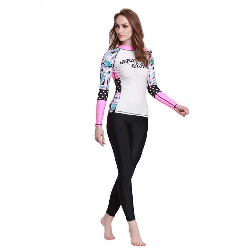 Sbart Women Rashguard T-Shirt Long Pants Dry Elastic Swimsuit Jellyfish Snorkeling Surf Water Sport Tight Sleeve Beach Clothes