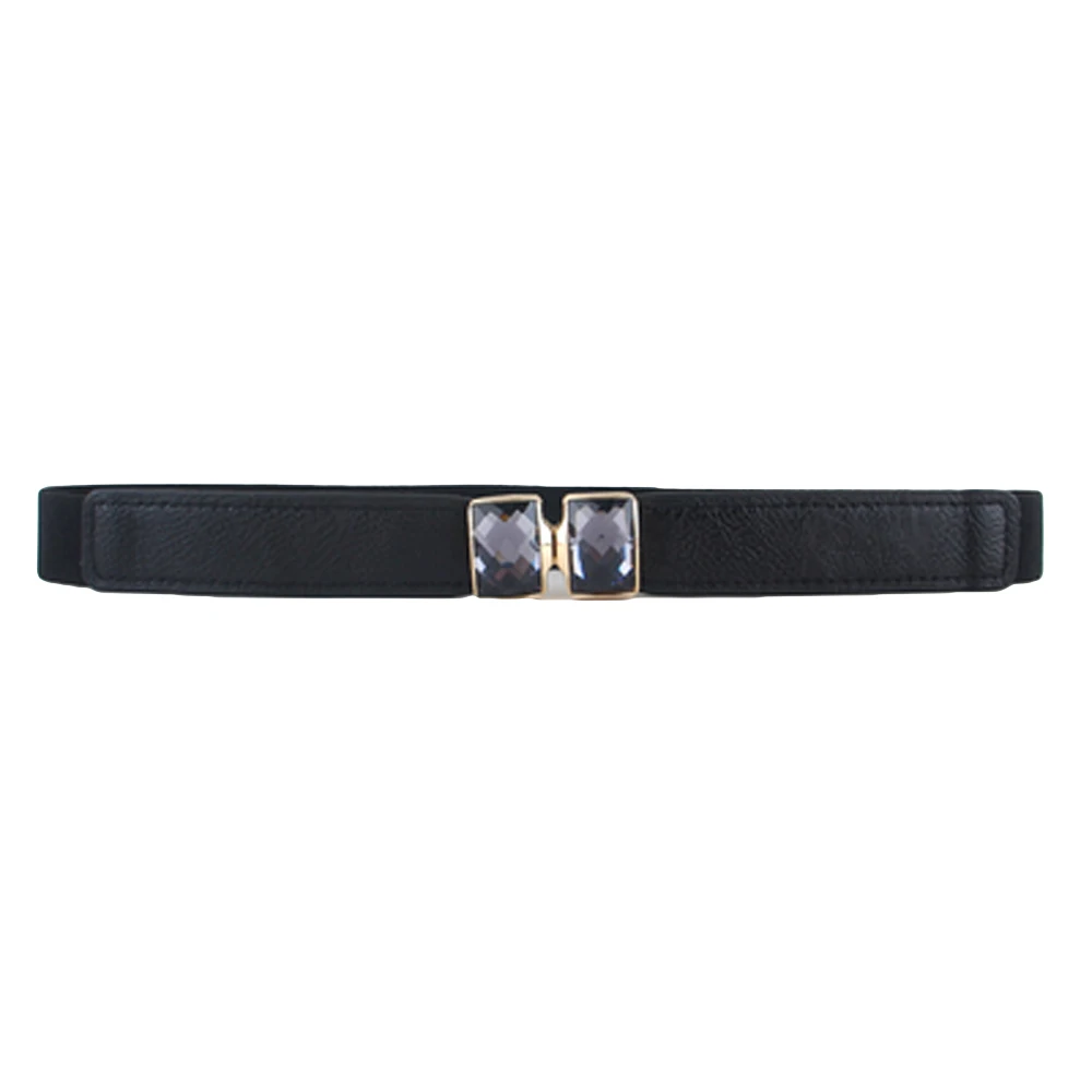 Women Fashion Skinny Faux Leather Rhinestone Buckle Elastic Stretch Waist Belt BLTLL0111