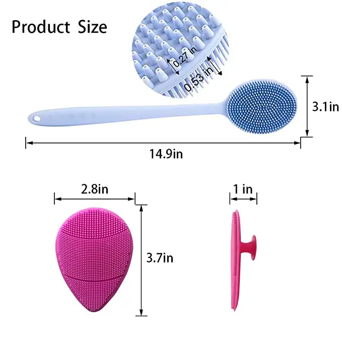 Силиконовая щетка для тела с длинной ручкой, ультра-мягкая щетка для душа, 100% BPA-Free, нескользящая, Экологически чистая