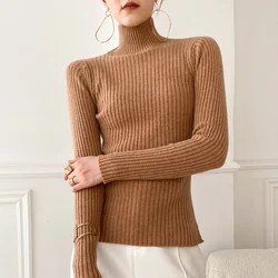 Spring autumn cashmere sweaters women fashion Mock Neck  pullover  cashmere sweaters Long sleeve  knitted tops