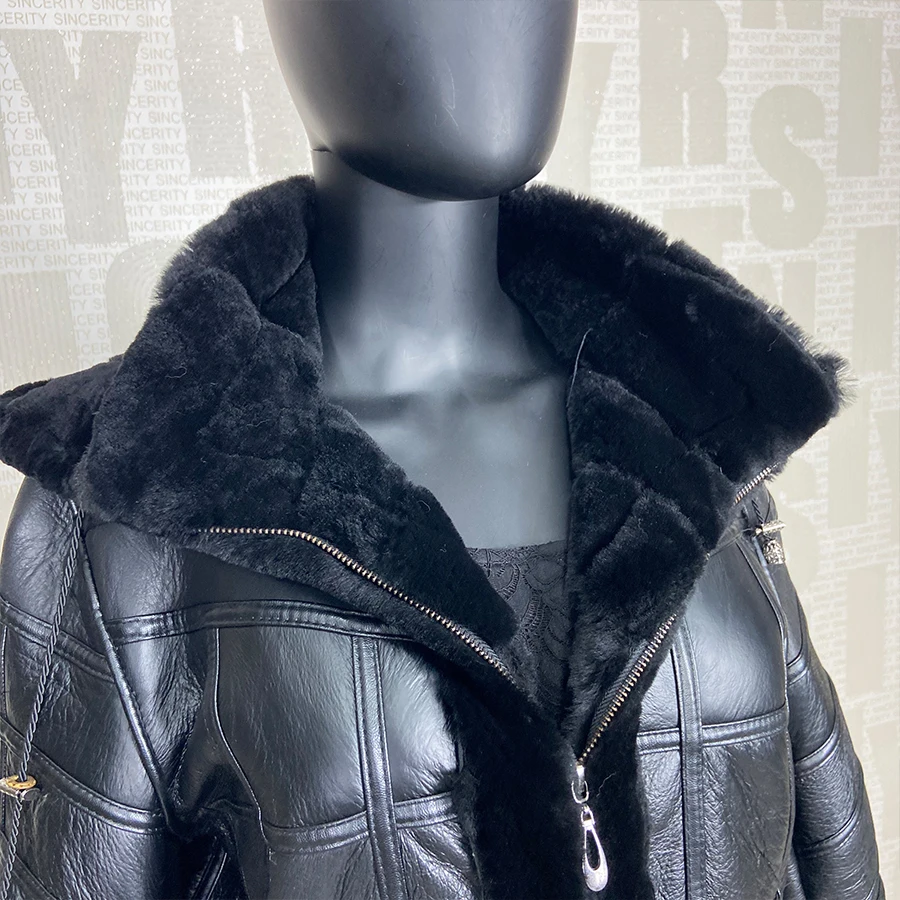 Sheepskin Coat For Womens Real Leather Jacket Women Winter Warm Hooded Coat 2024 Luxury High Quality