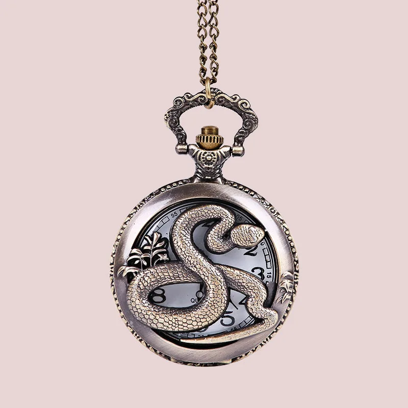 Large fine chain beautiful embossed hollow big python pattern pocket watch Zodiac animal snake classical