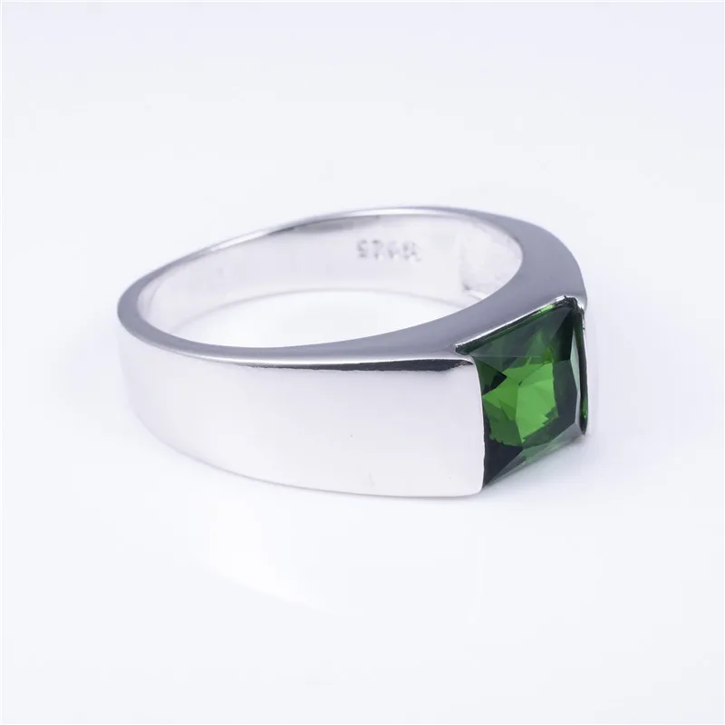 Men\'s Eternity 925 Sterling Silver Square natural green gemstone Stone Solitaire Ring Size 8-12