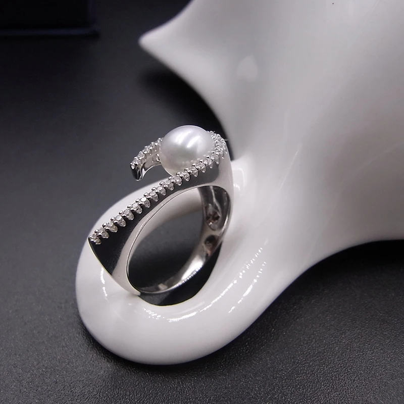 Sinya 925 Sterling Silver High Luter Natural Pearl Fine Jewelry Wedding Brand Engagement Ring for Women Lover