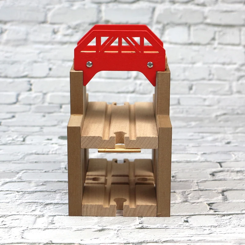 Wooden three-layer bridge station tunnel cave compatible with wooden train track building blocks children\'s educational toys X41