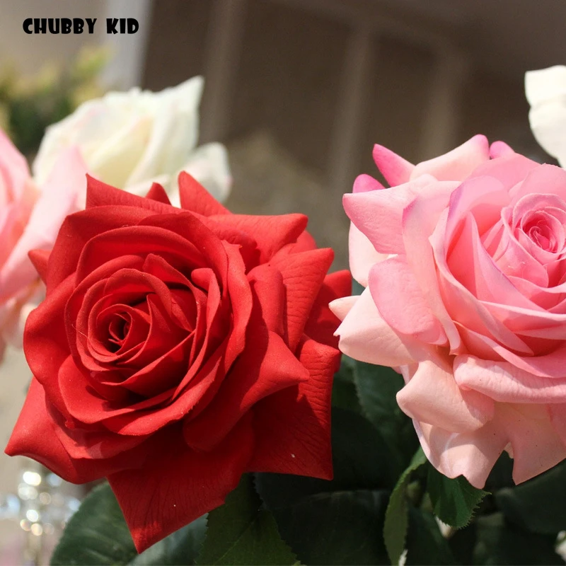 

wholesale high simulation 75cm long real touch artificial large rose flowers wedding decorative Moisturizing felt rose 12pcs