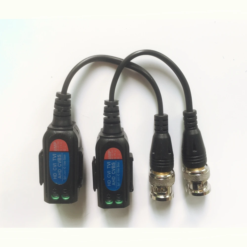 Balun فيديو CCTV مع كابل BNC ، UTP Balun الملتوي ، أجهزة الإرسال والاستقبال السلبية ، محول Cat5 CCTV ، مسافة m ، 8MP ، 2 زوج