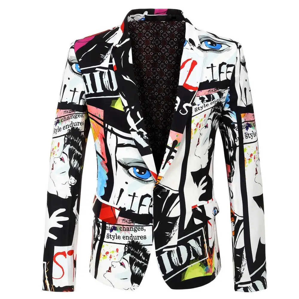 mens fashion print blazer design plus size hip hot casual male slim fit suit jacket singer costume colorful coat