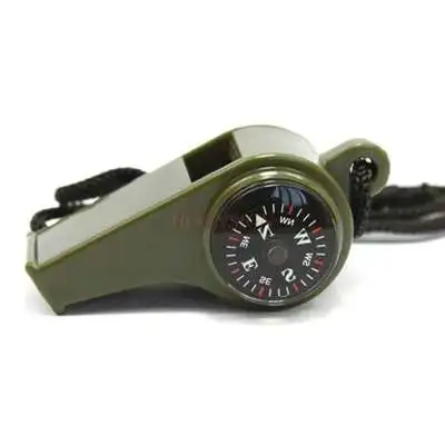 Three-in-one Lifesaving Whistle / Thermometer Outdoor Standing Multifunctional Survival Whistle Portable Lanyard