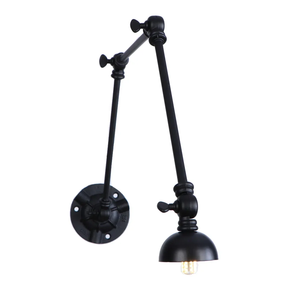 Long Swing Arm Wall Light Adjustable Joint Loft Foldable Arms American Iron Black Wall Lamp Vintage Bedroom Study Reading Lamps