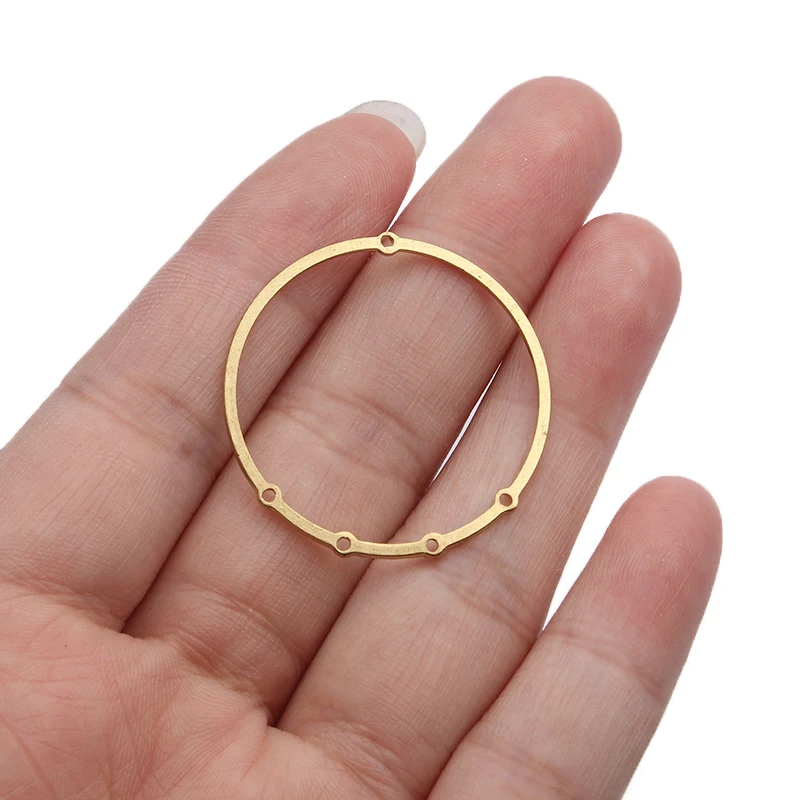 10pcs Raw Brass Big Round Circle Porous Charm Connectors Pendant For DIY Earrings Necklace Jewelry Making Supplies