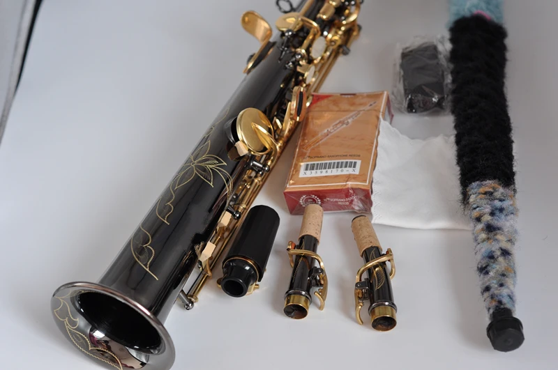 France Soprano Saxophone R54 Straight Sax B Flat Saxofone Professional Musical Brass Instruments Black Nickel Gold Accessories