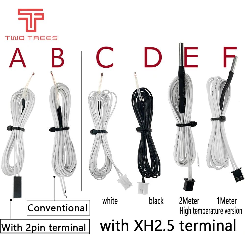 

5 шт., 100K ohm NTC 3950, Термисторы с кабелем, запчасти для 3D-принтера, температурная часть, белый цвет, 1 м, линейные Аксессуары для комплекта Hotend